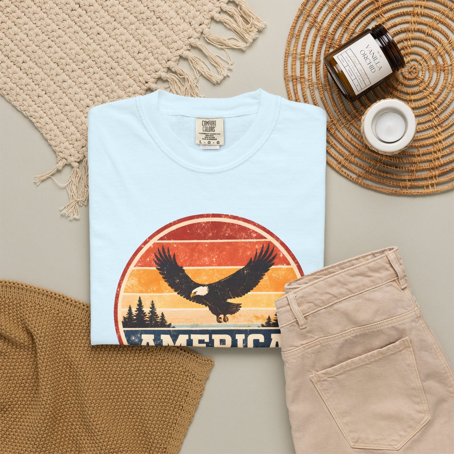 Vintage Eagle America 250 T-shirt | Retro Sunset Flag Badge