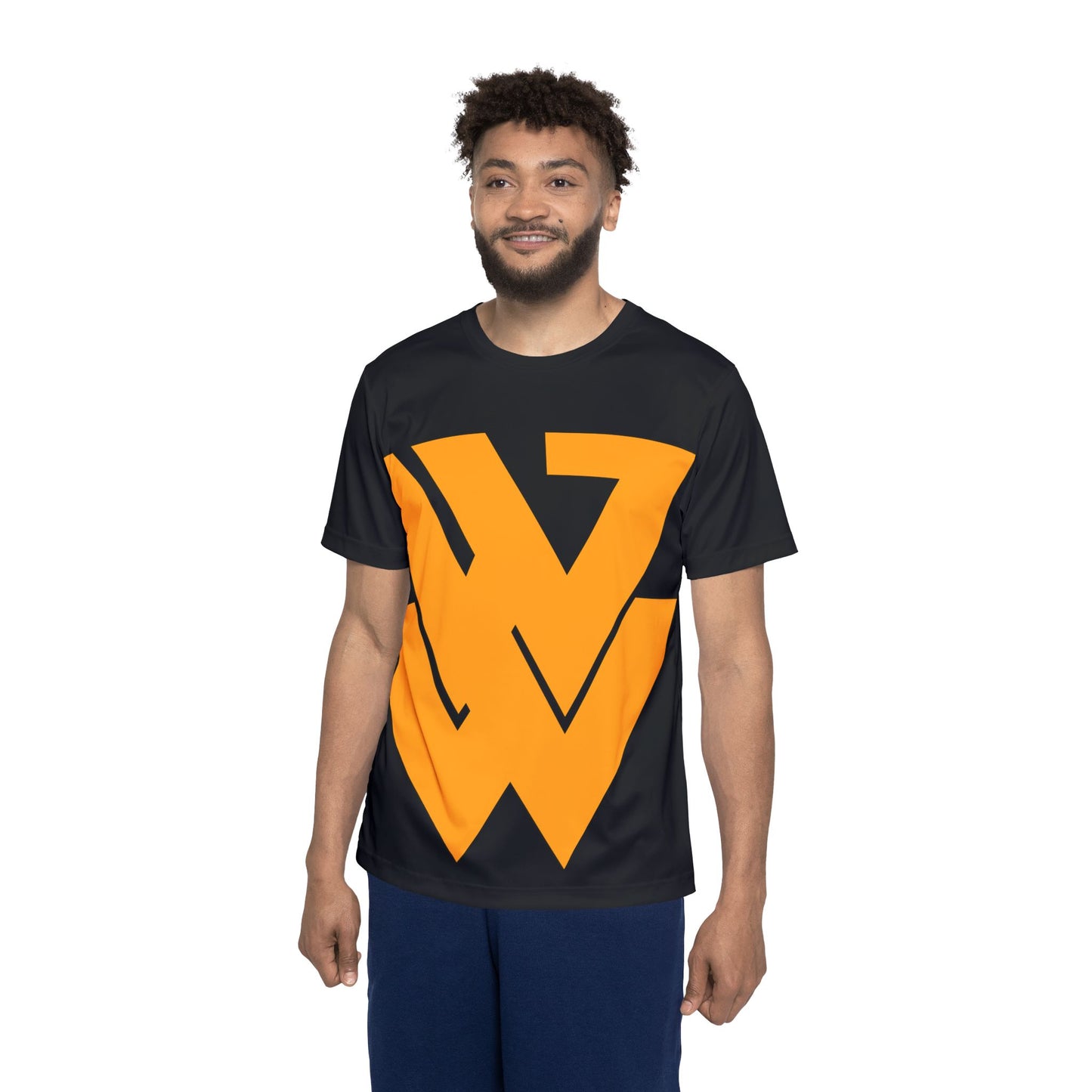 Men's Sports Jersey - Bold Orange Geometric Logo Athletic Tee