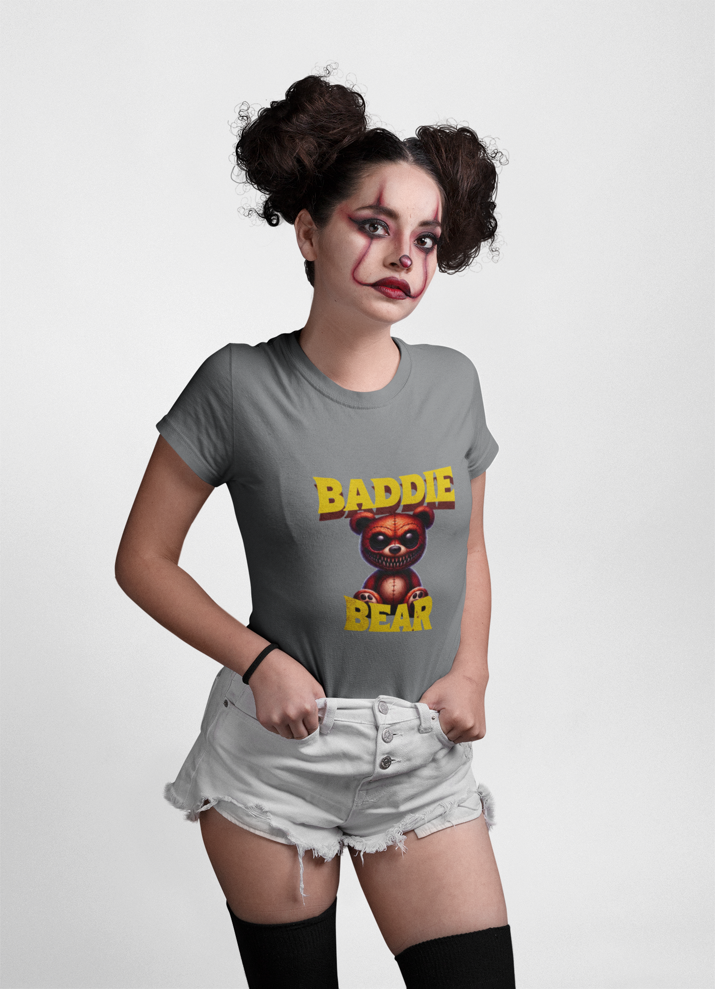 Baddie Bear Graphic T-Shirt | Vintage Y2K Aesthetic Hip Hop Style | Gift for Gen Z Trendsetter Pop Culture Fan | Edgy Statement Tee