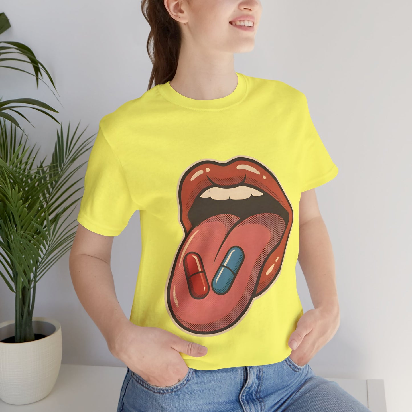 Pill Pop Matrix Art T-Shirt — Retro Lips & Capsules Graphic Tee