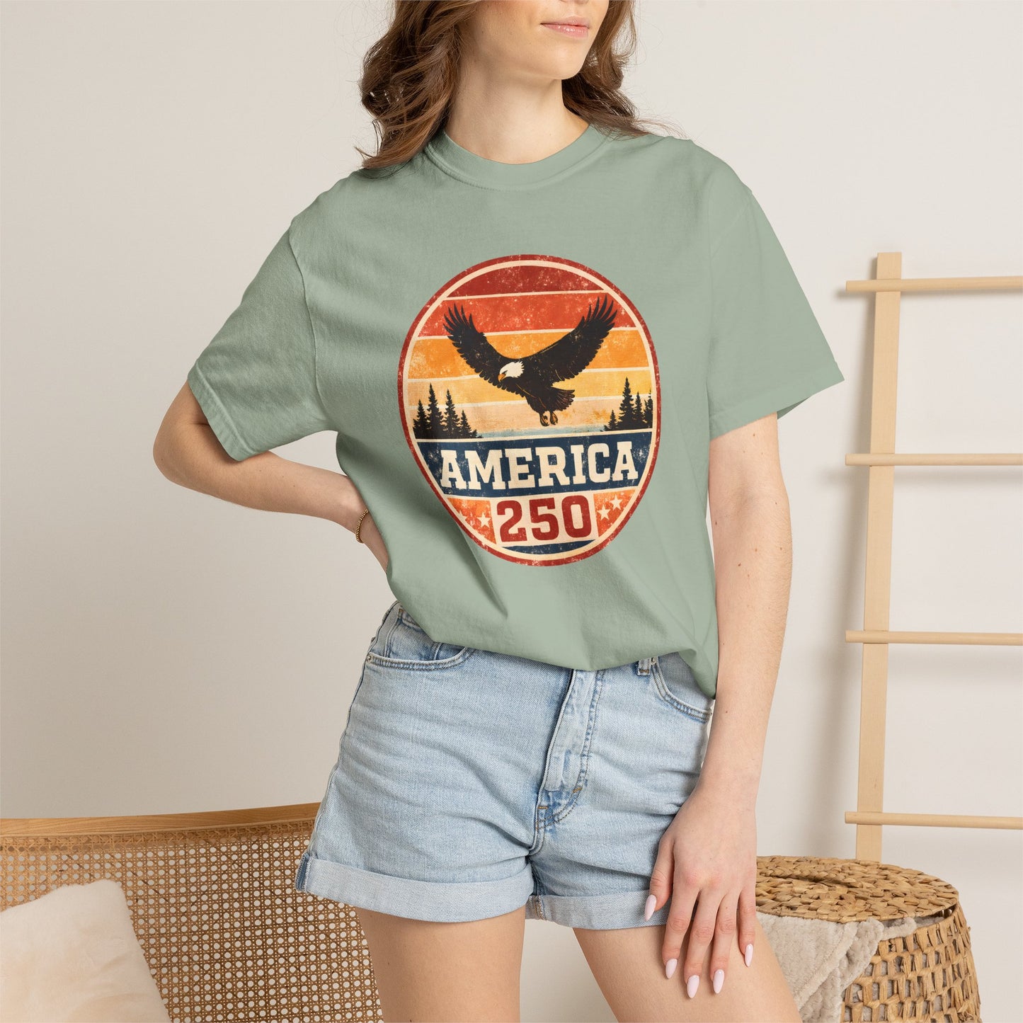 Vintage Eagle America 250 T-shirt | Retro Sunset Flag Badge