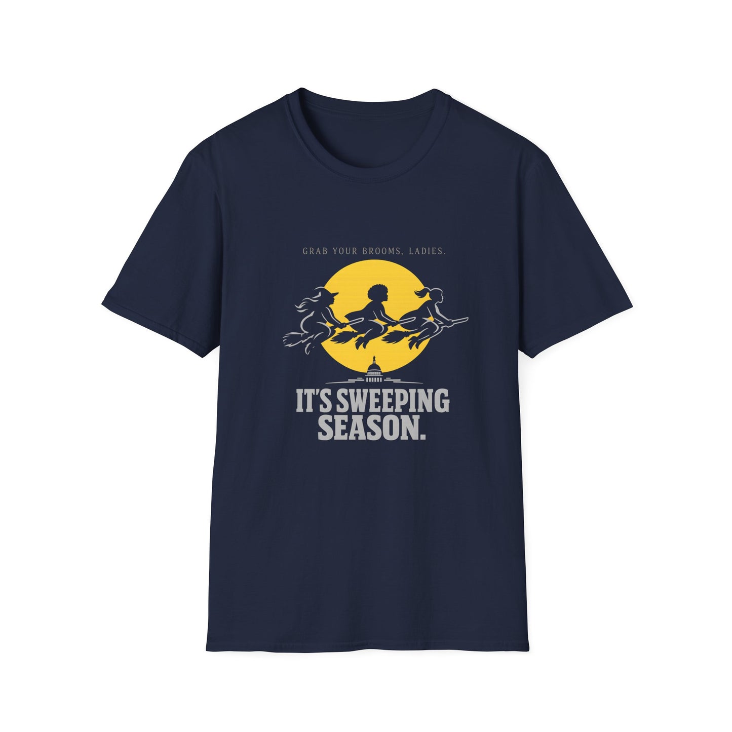 Witch Broomstick T-Shirt — "Grab Your Brooms, Ladies" Halloween Tee