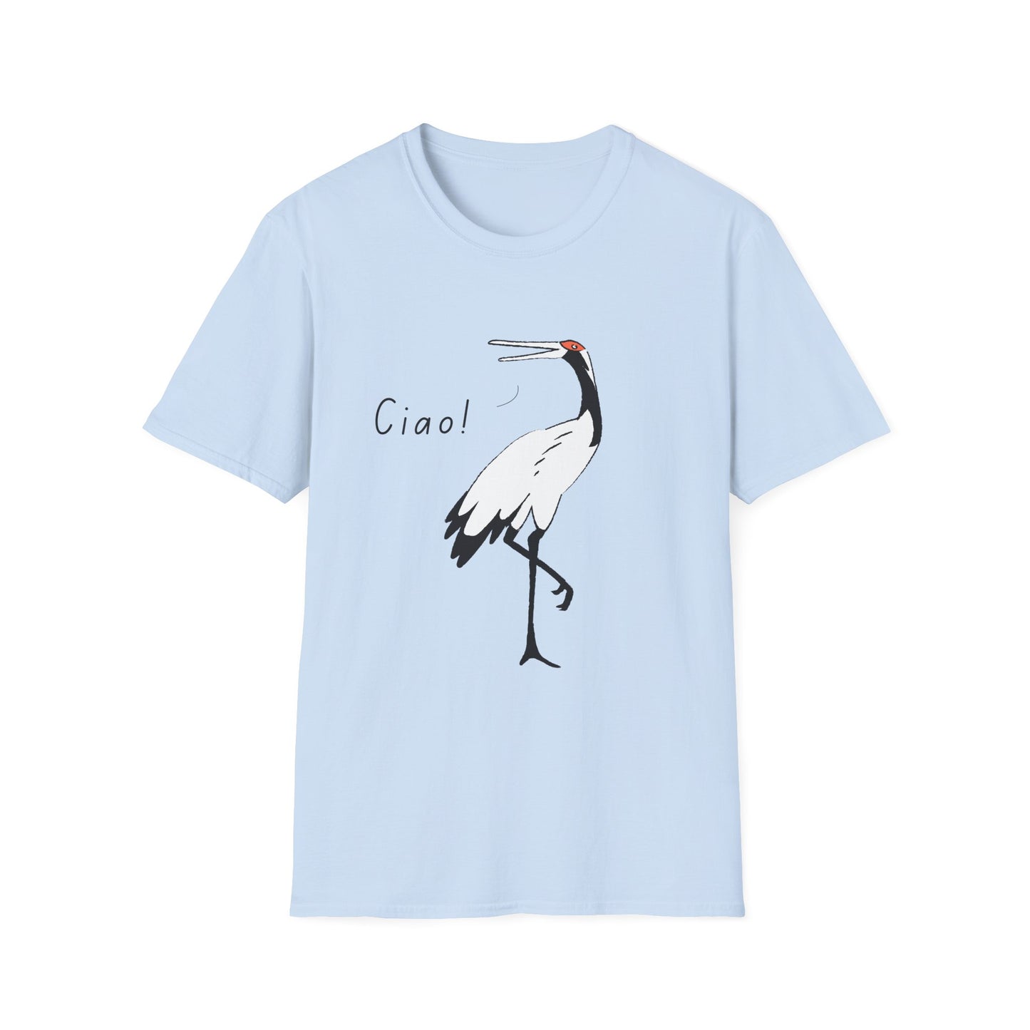 Ciao Crane T-Shirt | Minimalist Line Art Stork Bird Illustration | Italian Goodbye Gift| Bird Lover Nature Art | Simple Elegant Wildlife Tee