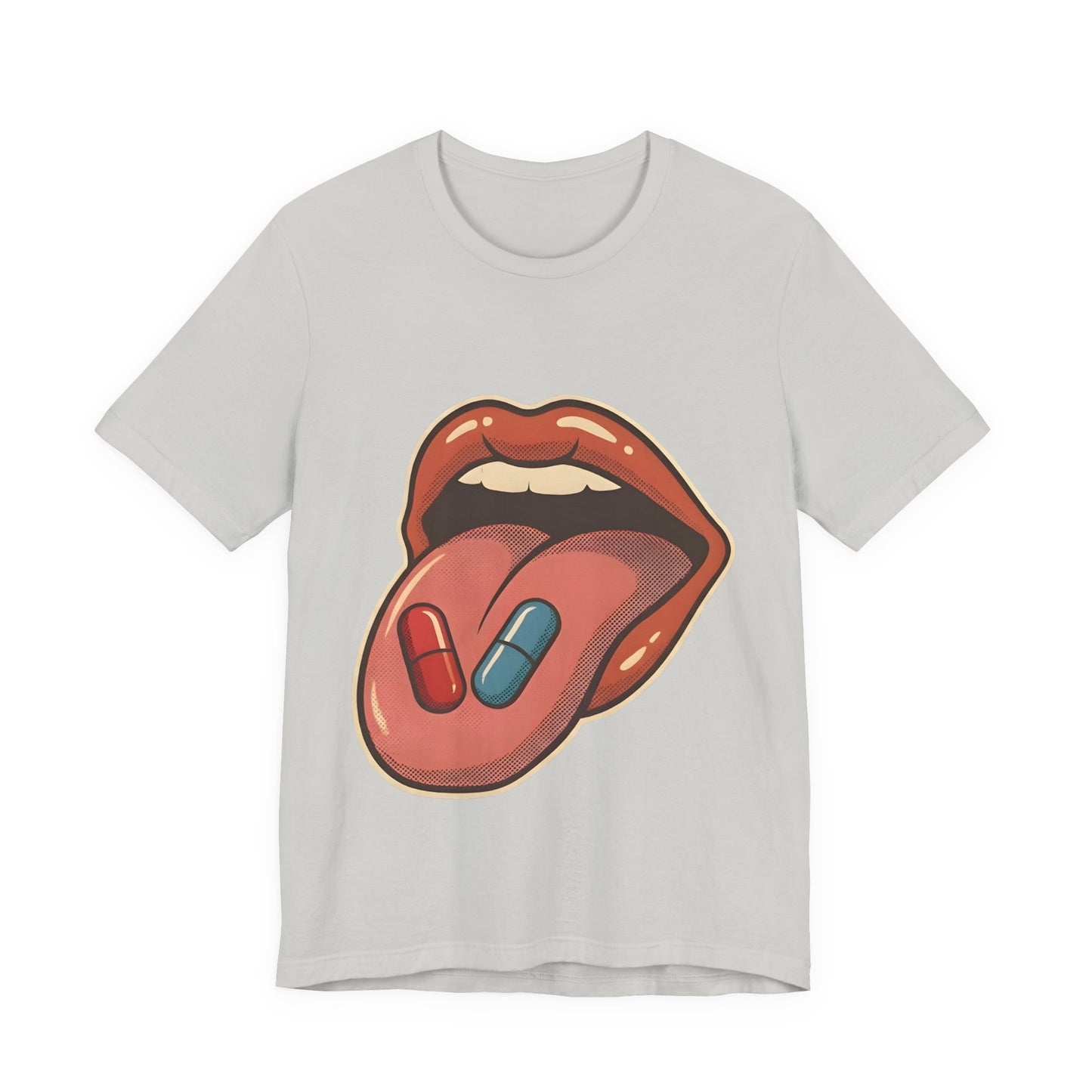 Pill Pop Matrix Art T-Shirt — Retro Lips & Capsules Graphic Tee