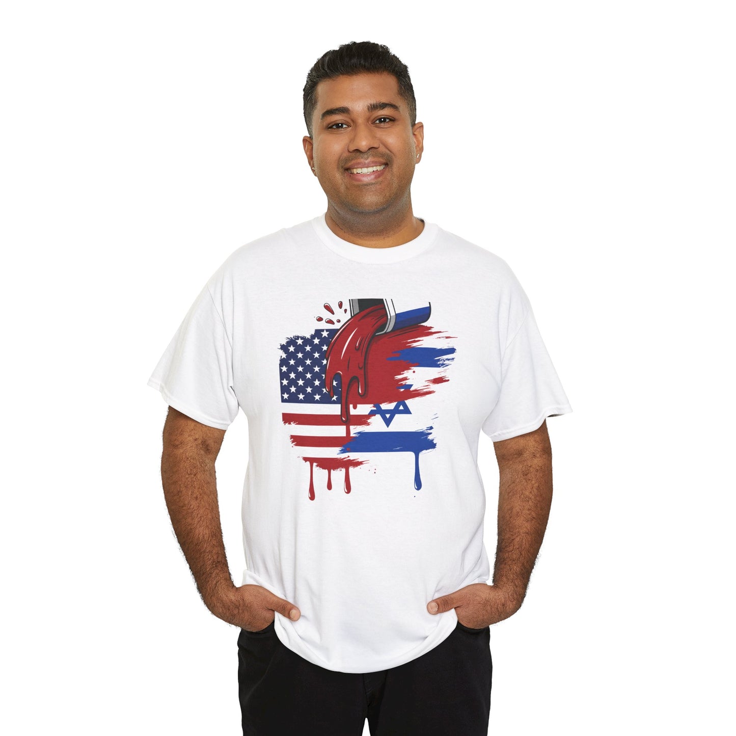T-Shirt — USA & Israel Flag Paint Drip Graphic Tee