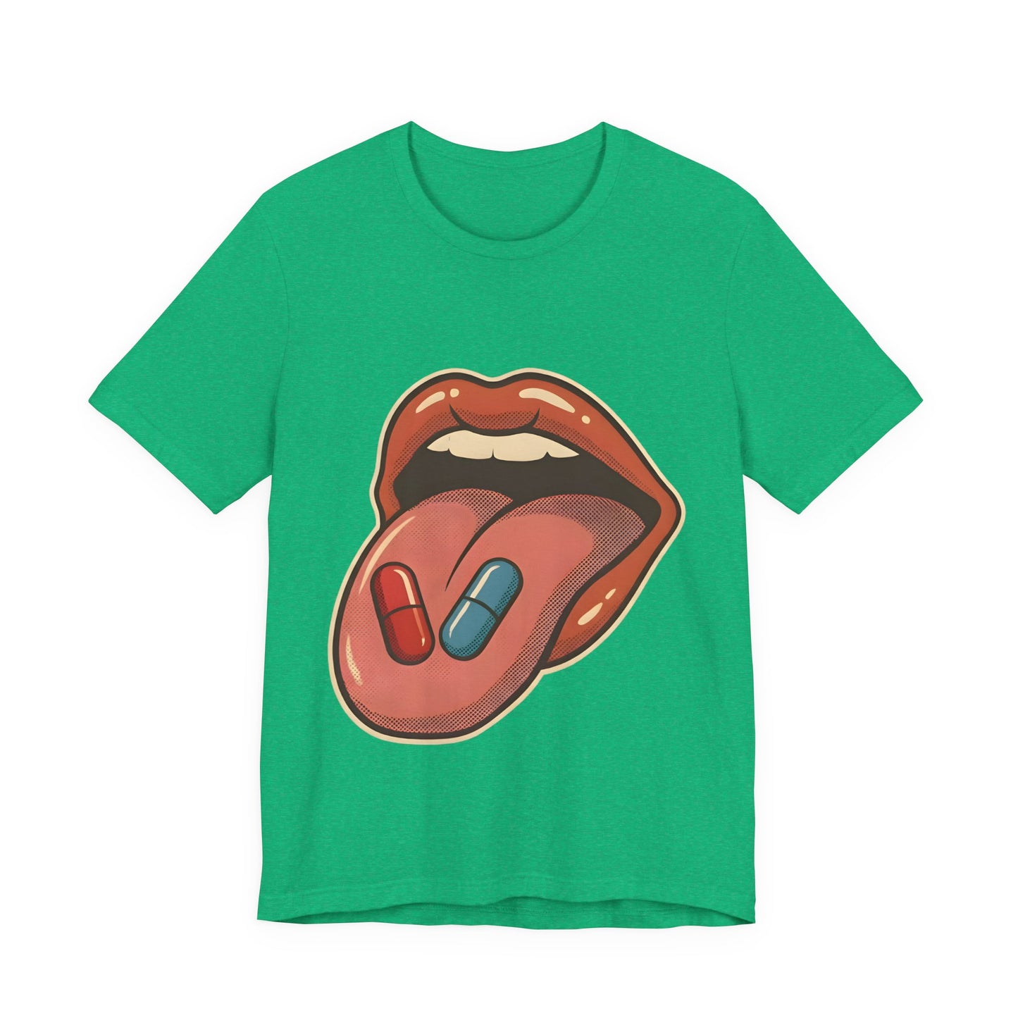 Pill Pop Matrix Art T-Shirt — Retro Lips & Capsules Graphic Tee