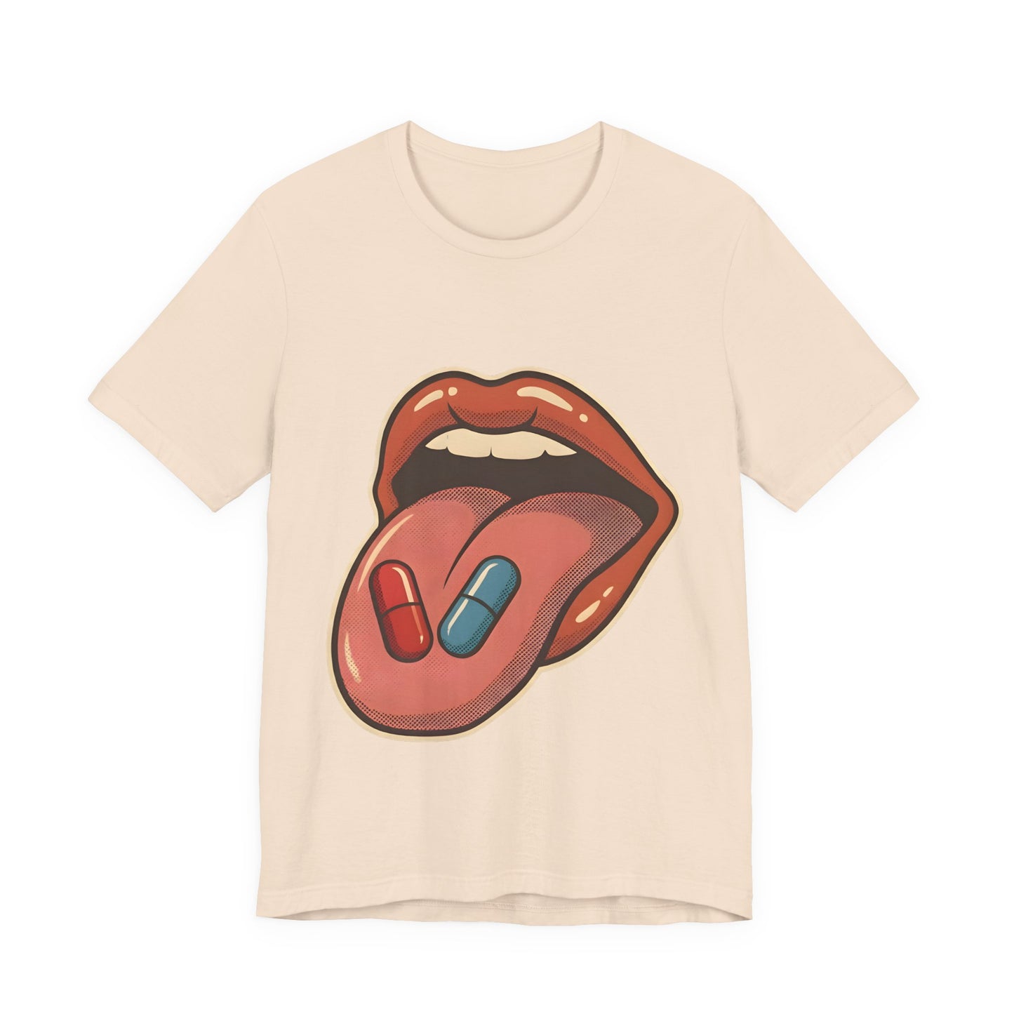 Pill Pop Matrix Art T-Shirt — Retro Lips & Capsules Graphic Tee