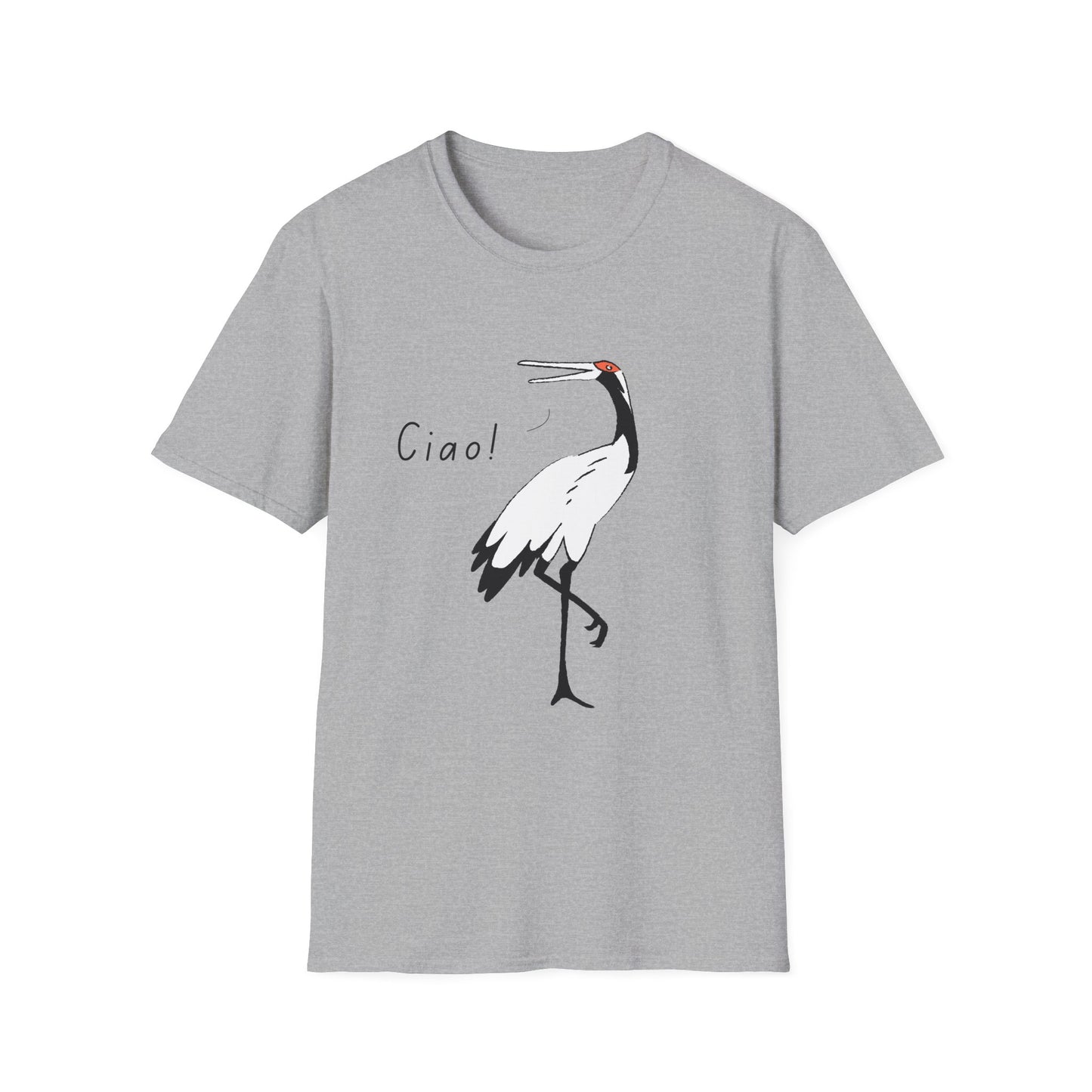 Ciao Crane T-Shirt | Minimalist Line Art Stork Bird Illustration | Italian Goodbye Gift| Bird Lover Nature Art | Simple Elegant Wildlife Tee