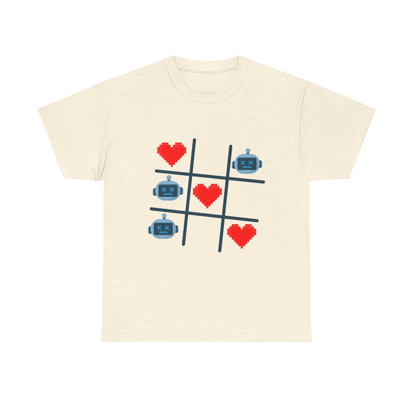 Tic Tac Toe Robots vs Hearts T-Shirt | AI Love Game Pixel Art Geek Tee | Gift for Gamer Nerd Couple Valentines | Tech Romance Humor Shirt