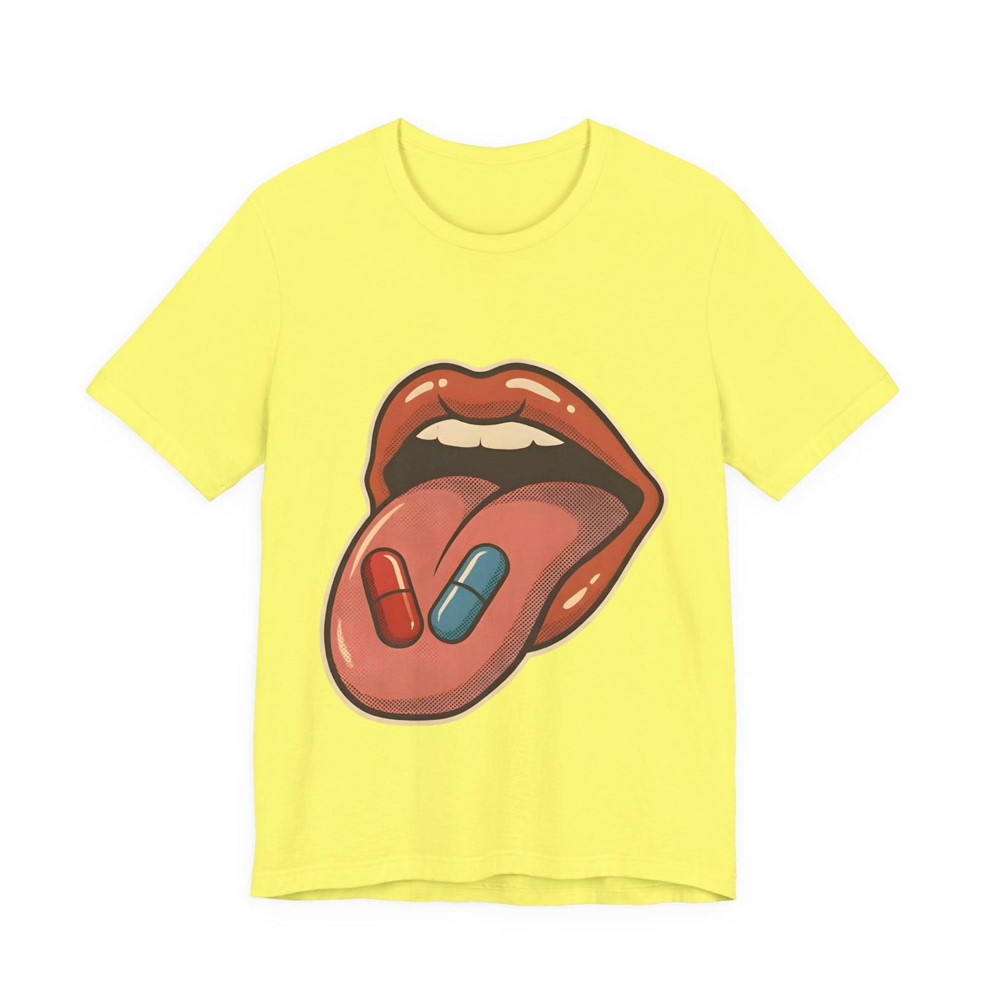 Pill Pop Matrix Art T-Shirt — Retro Lips & Capsules Graphic Tee