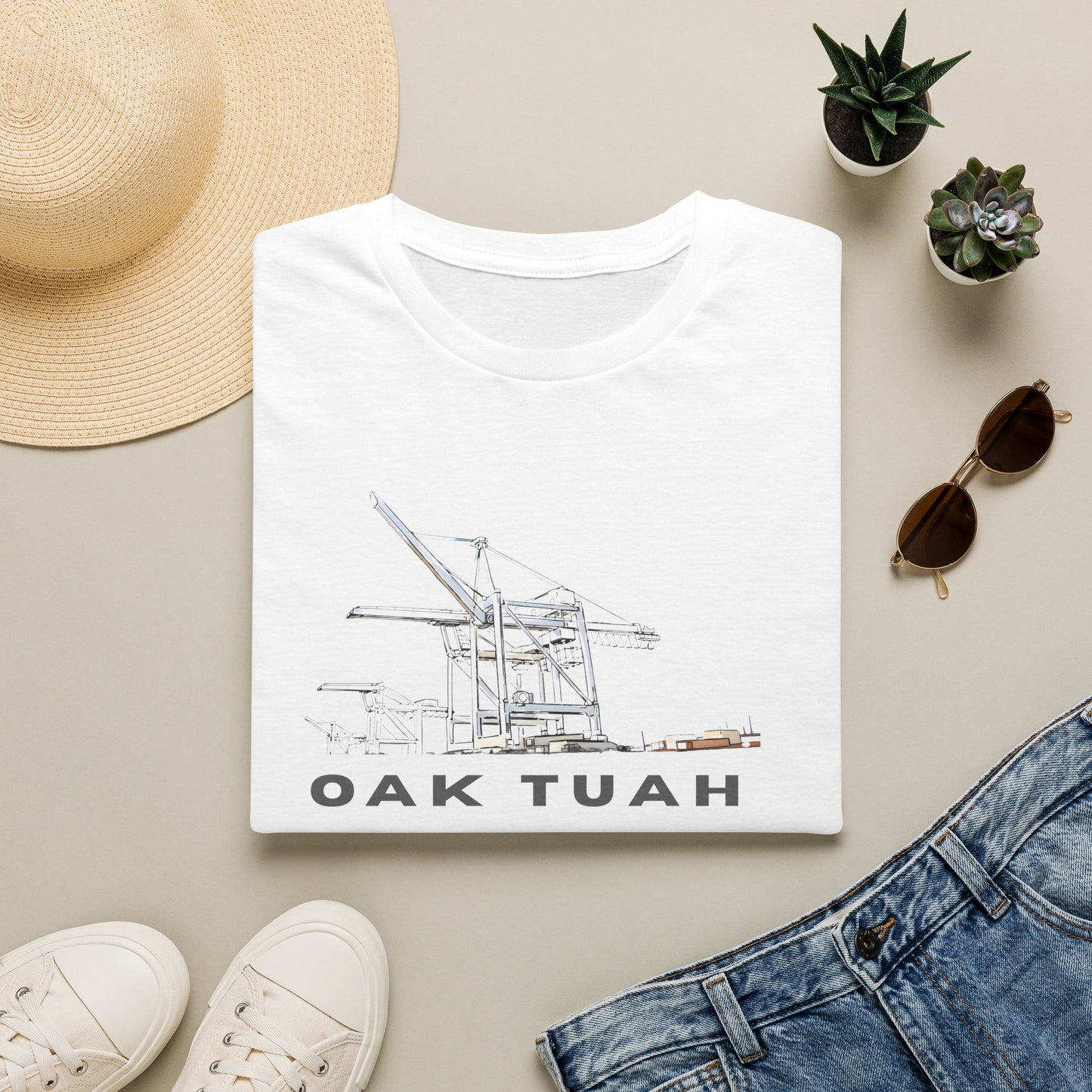 Oak Tuah Crane Sketch T-Shirt — Minimal Harbor Graphic Tee