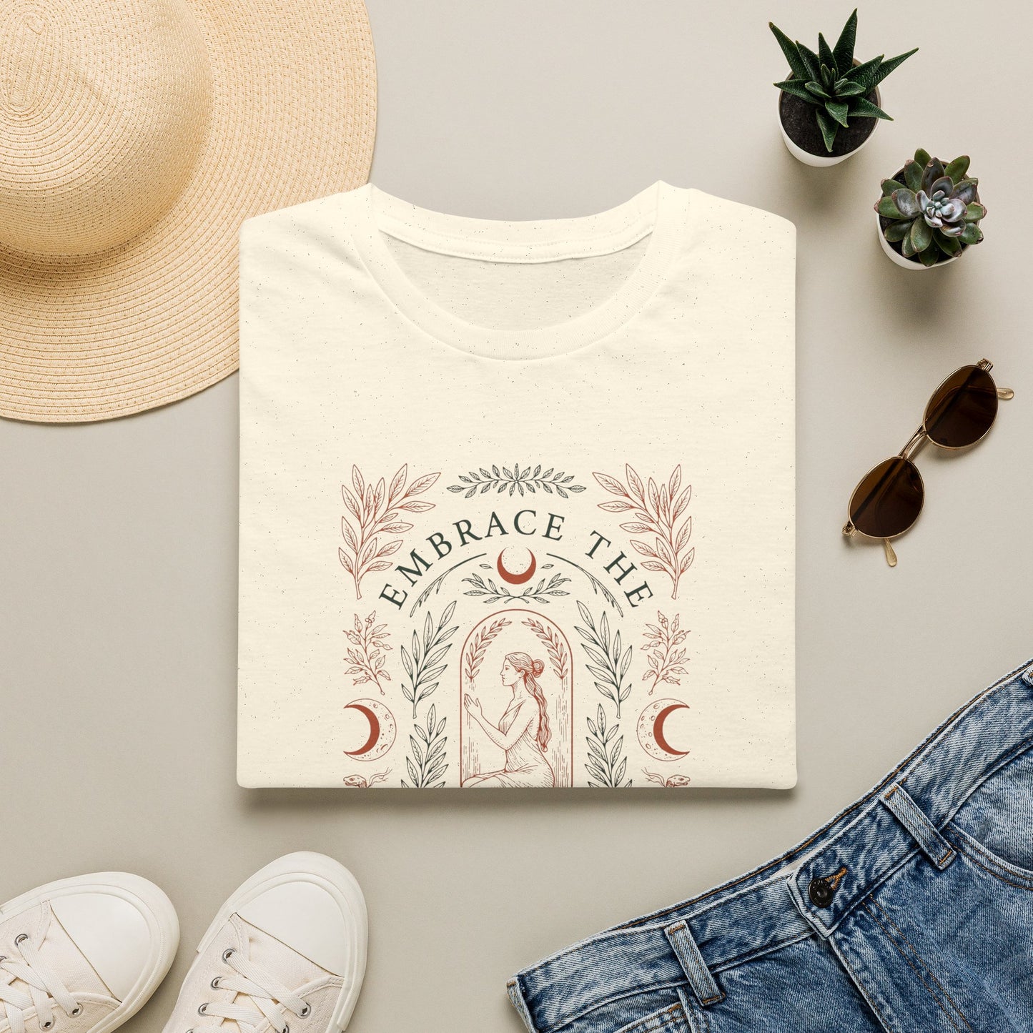 Embrace the Matriarchy T-Shirt — Feminine Boho Moon Graphic Tee