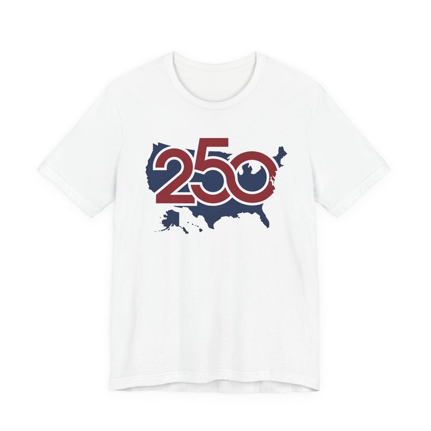 250 USA map T-Shirt | patriotic outline, red white blue numbers | Independence Day