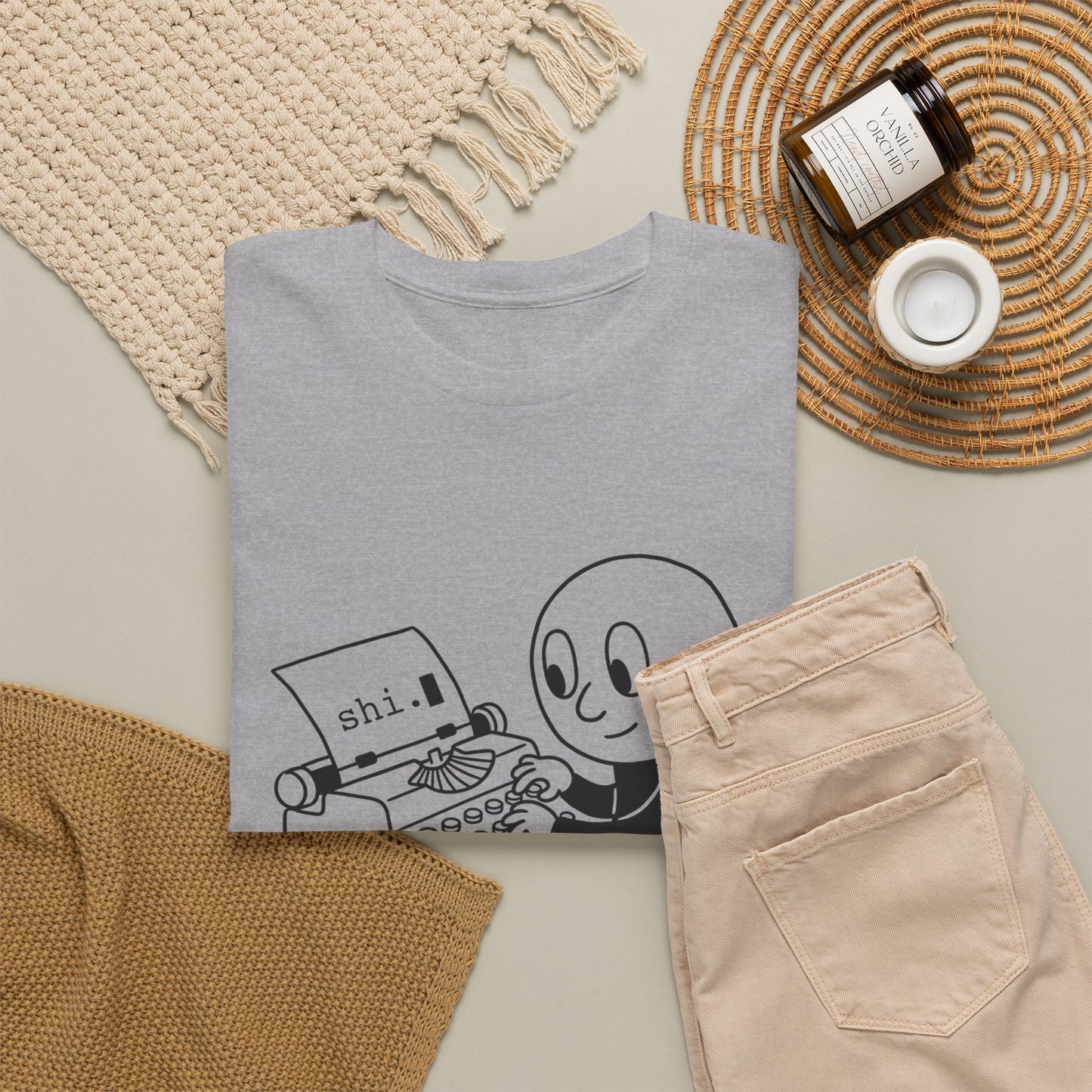 Smiley Cartoon Typist, T-Shirt | Retro Typewriter Player Tee