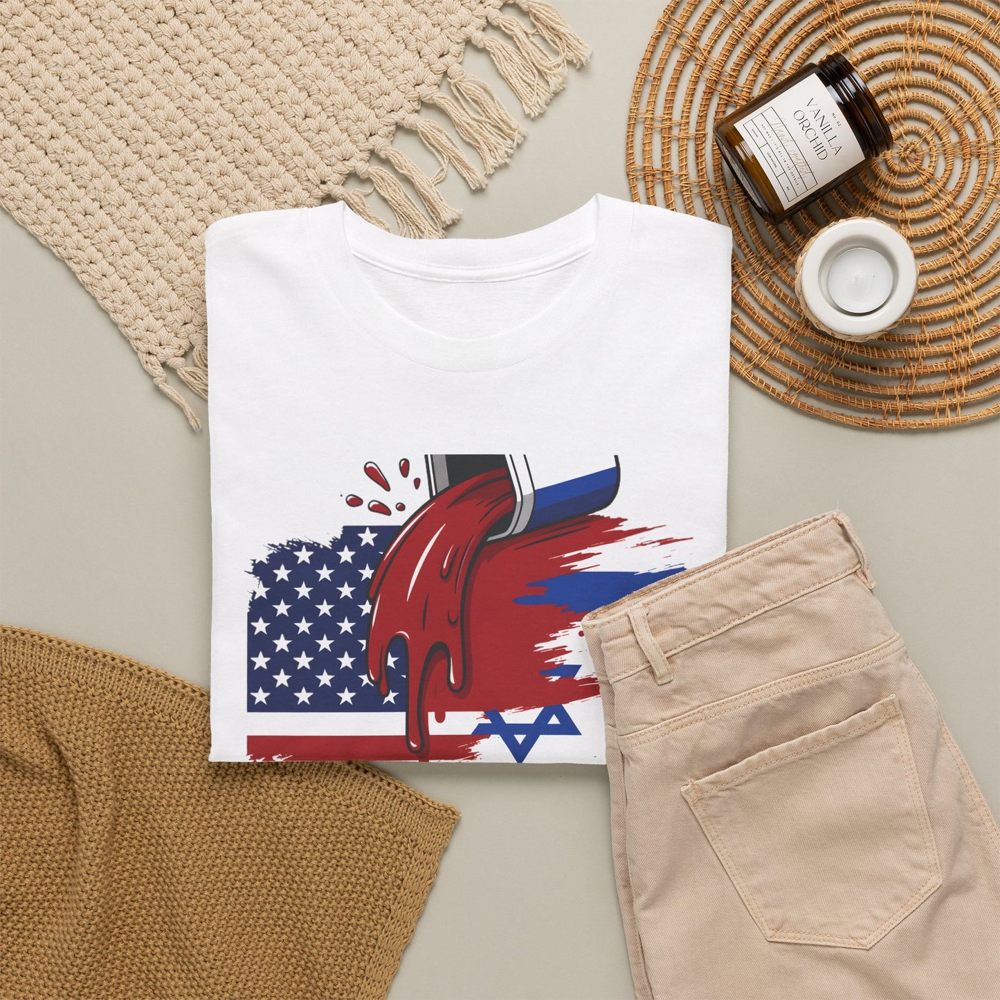T-Shirt — USA & Israel Flag Paint Drip Graphic Tee