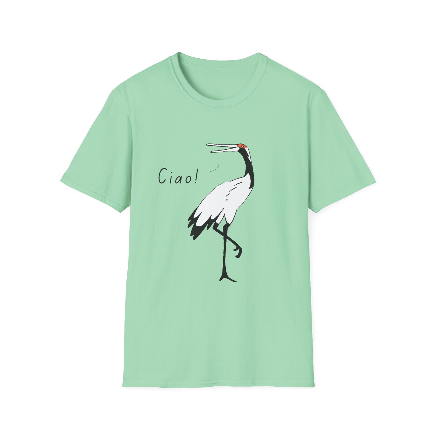 Ciao Crane T-Shirt | Minimalist Line Art Stork Bird Illustration | Italian Goodbye Gift| Bird Lover Nature Art | Simple Elegant Wildlife Tee