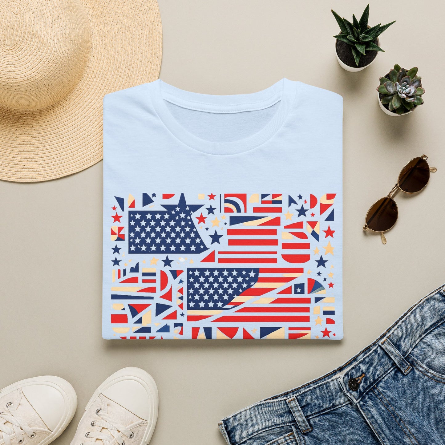 American Flag Mosaic T-Shirt | USA 250th Anniversary  | Semiquincentennial Patriotic Gift | 1776-2026 Abstract Art
