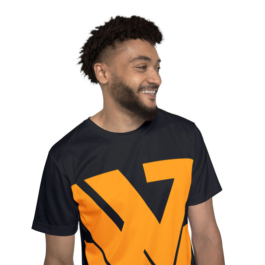 Men's Sports Jersey - Bold Orange Geometric Logo Athletic Tee
