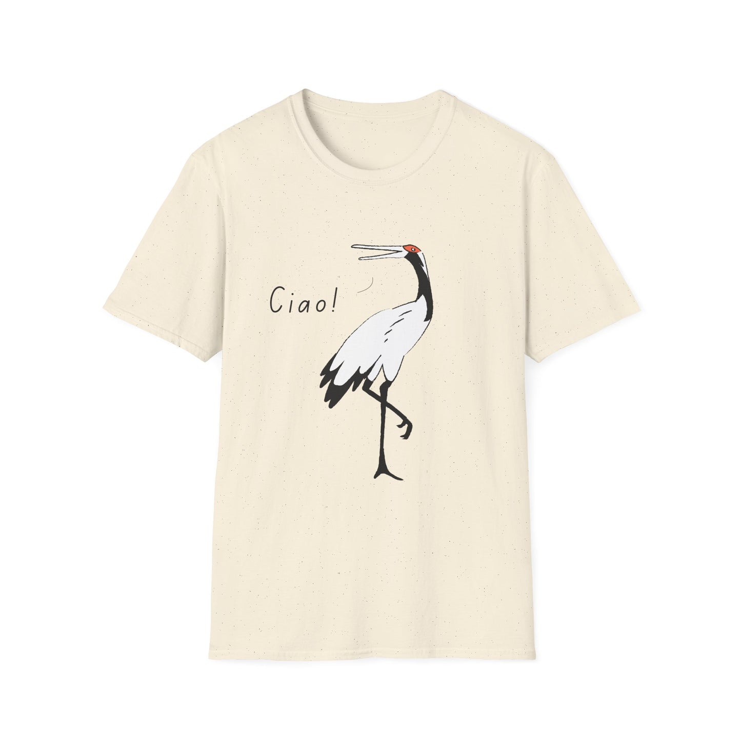 Ciao Crane T-Shirt | Minimalist Line Art Stork Bird Illustration | Italian Goodbye Gift| Bird Lover Nature Art | Simple Elegant Wildlife Tee