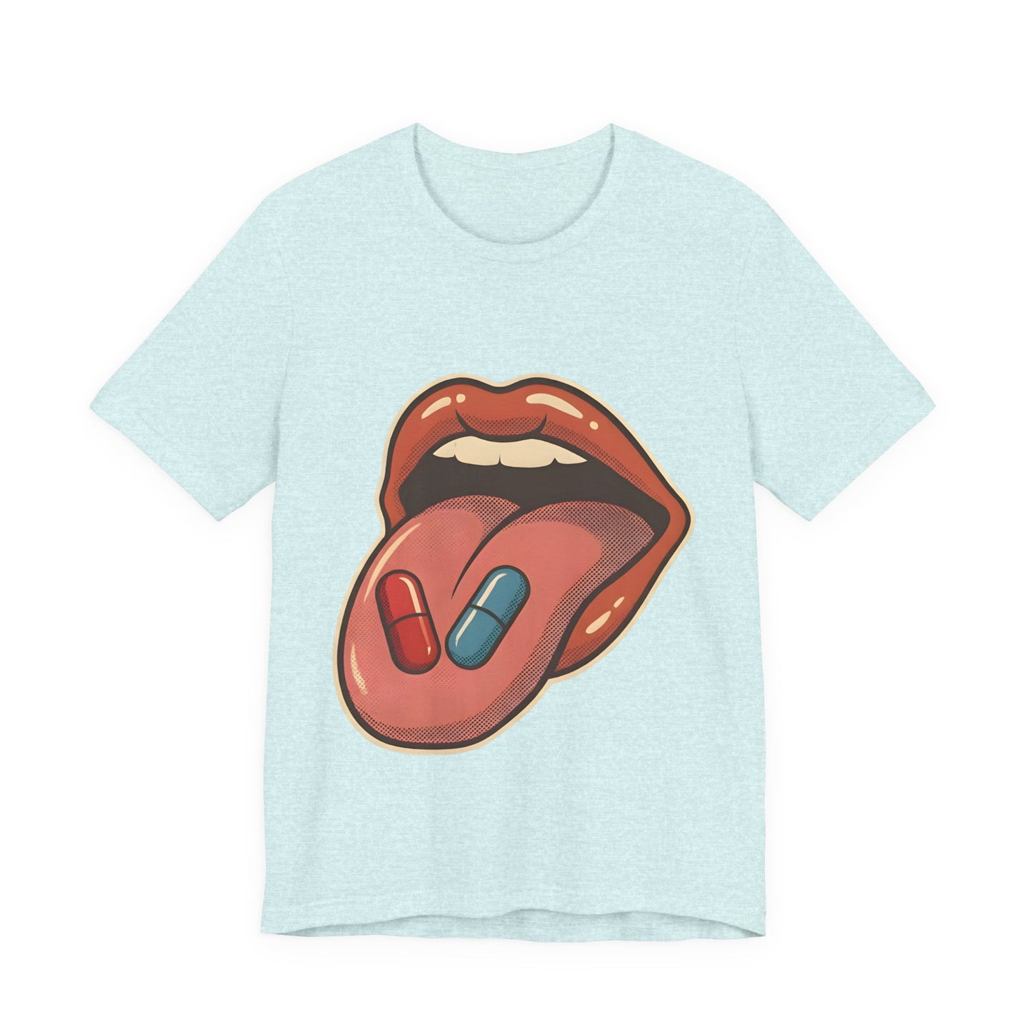 Pill Pop Matrix Art T-Shirt — Retro Lips & Capsules Graphic Tee