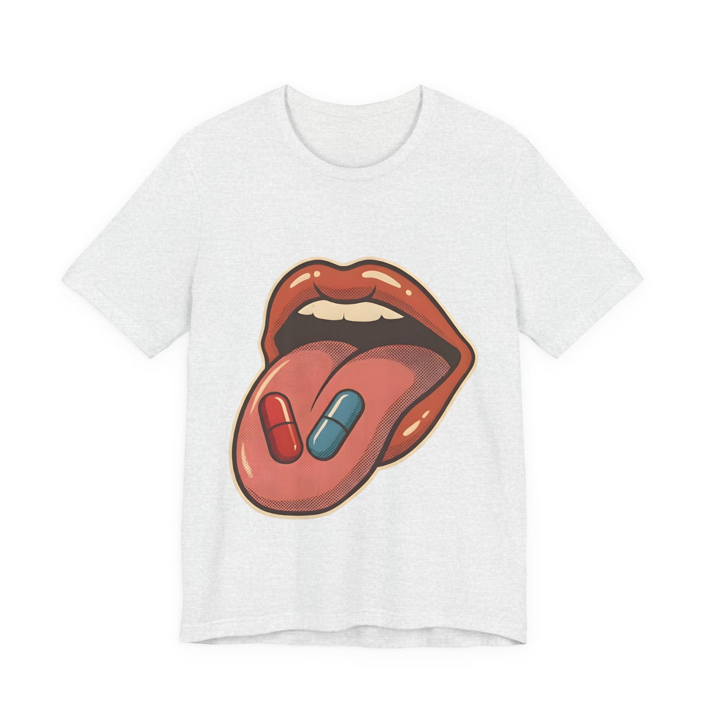 Pill Pop Matrix Art T-Shirt — Retro Lips & Capsules Graphic Tee