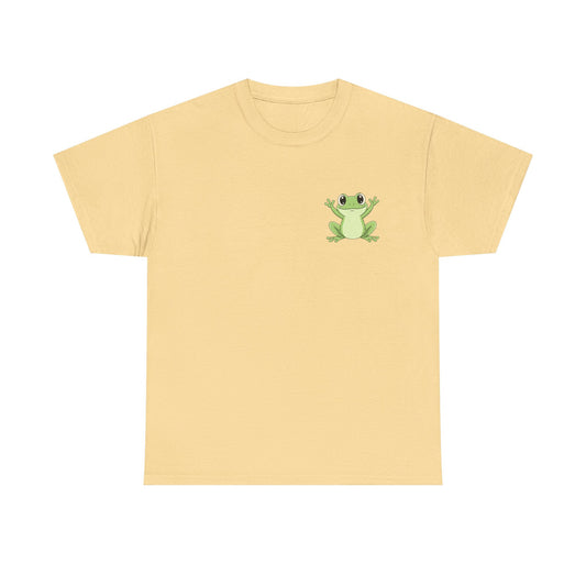 Cute Green Frog Pocket T-Shirt | Happy Frog Chest Print Cottagecore Aesthetic | Gift for Frog Lover Nature Enthusiast | Kawaii Animal Tee