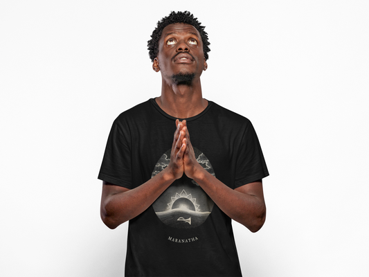 Sunrise Oval Graphic Tee — "Maranatha" Vintage Sunset T-Shirt