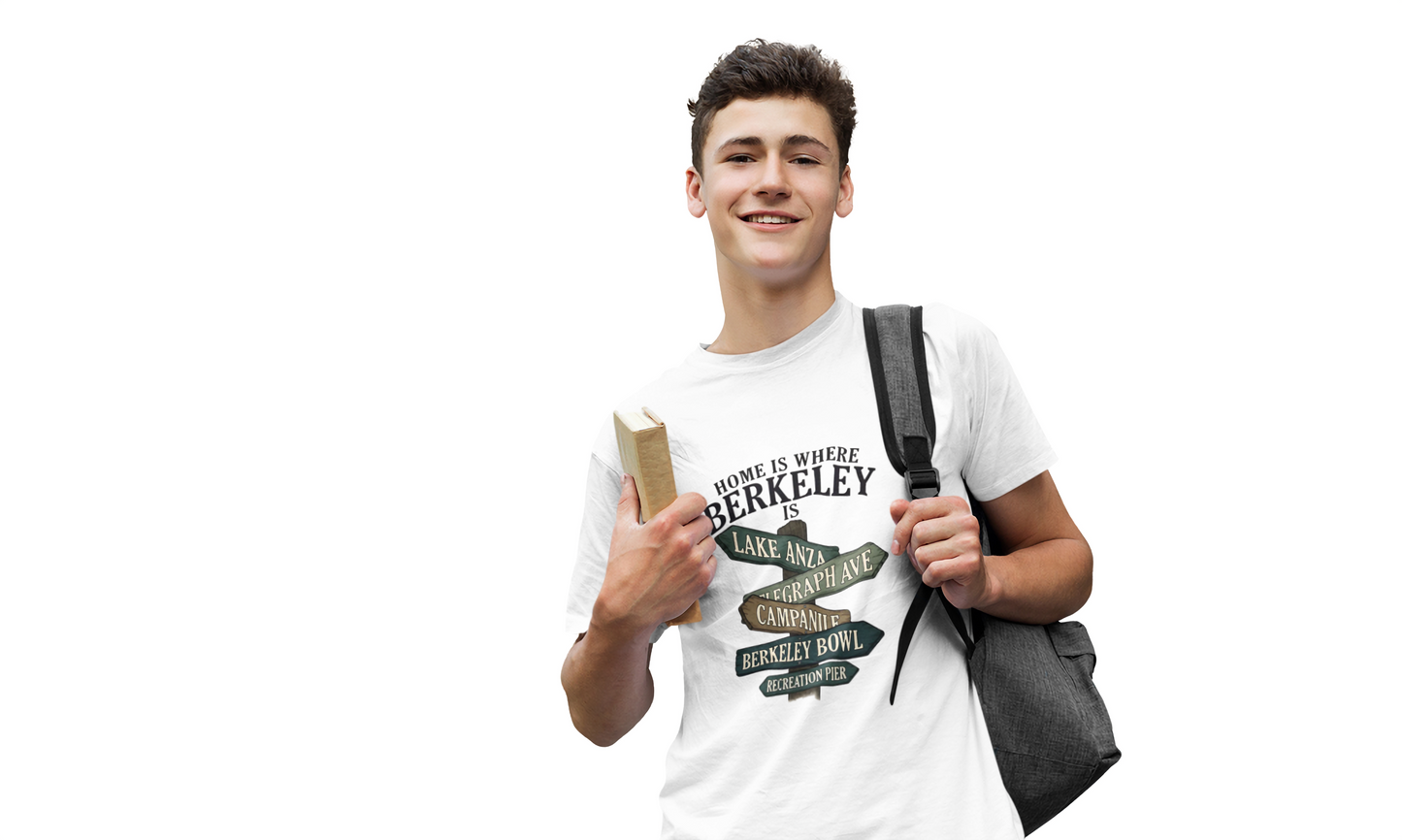 Berkeley Signpost T-Shirt — "Home Is Where Berkeley Is" Local Landmark Tee
