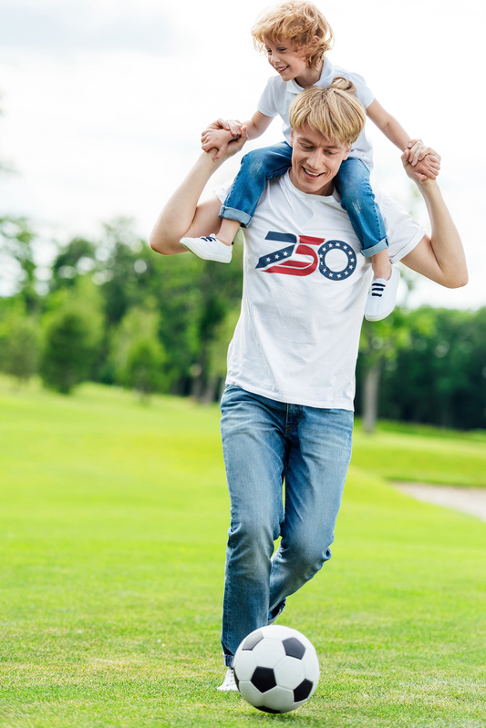 Retro 250 Flag Logo T-shirt | Americana Stars Stripes 250 Design