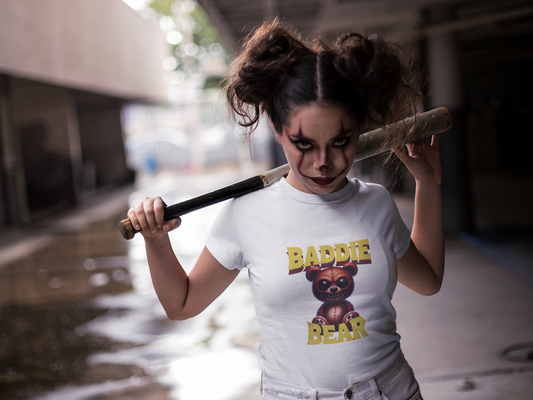 Baddie Bear Graphic T-Shirt | Vintage Y2K Aesthetic Hip Hop Style | Gift for Gen Z Trendsetter Pop Culture Fan | Edgy Statement Tee