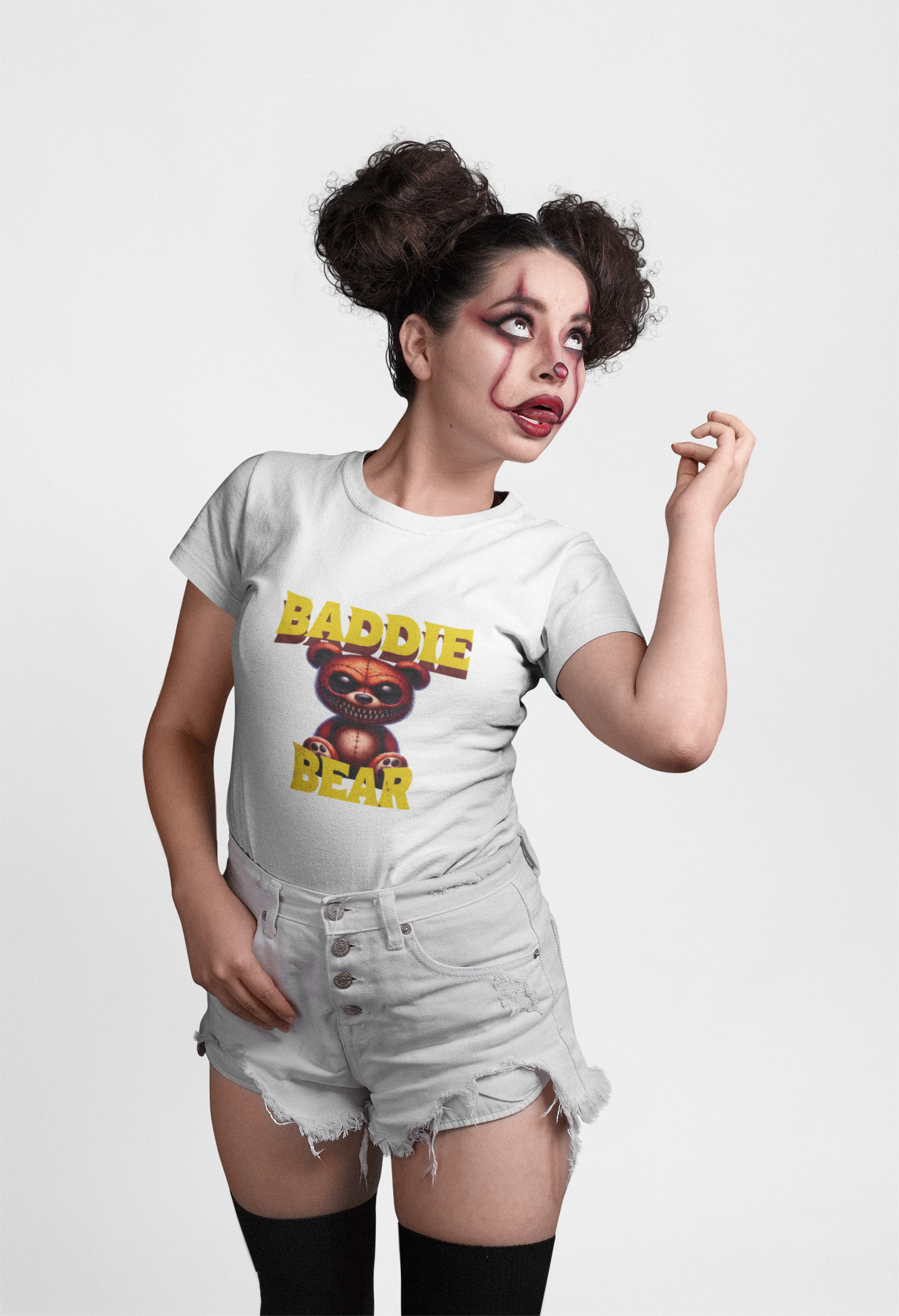 Baddie Bear Graphic T-Shirt | Vintage Y2K Aesthetic Hip Hop Style | Gift for Gen Z Trendsetter Pop Culture Fan | Edgy Statement Tee