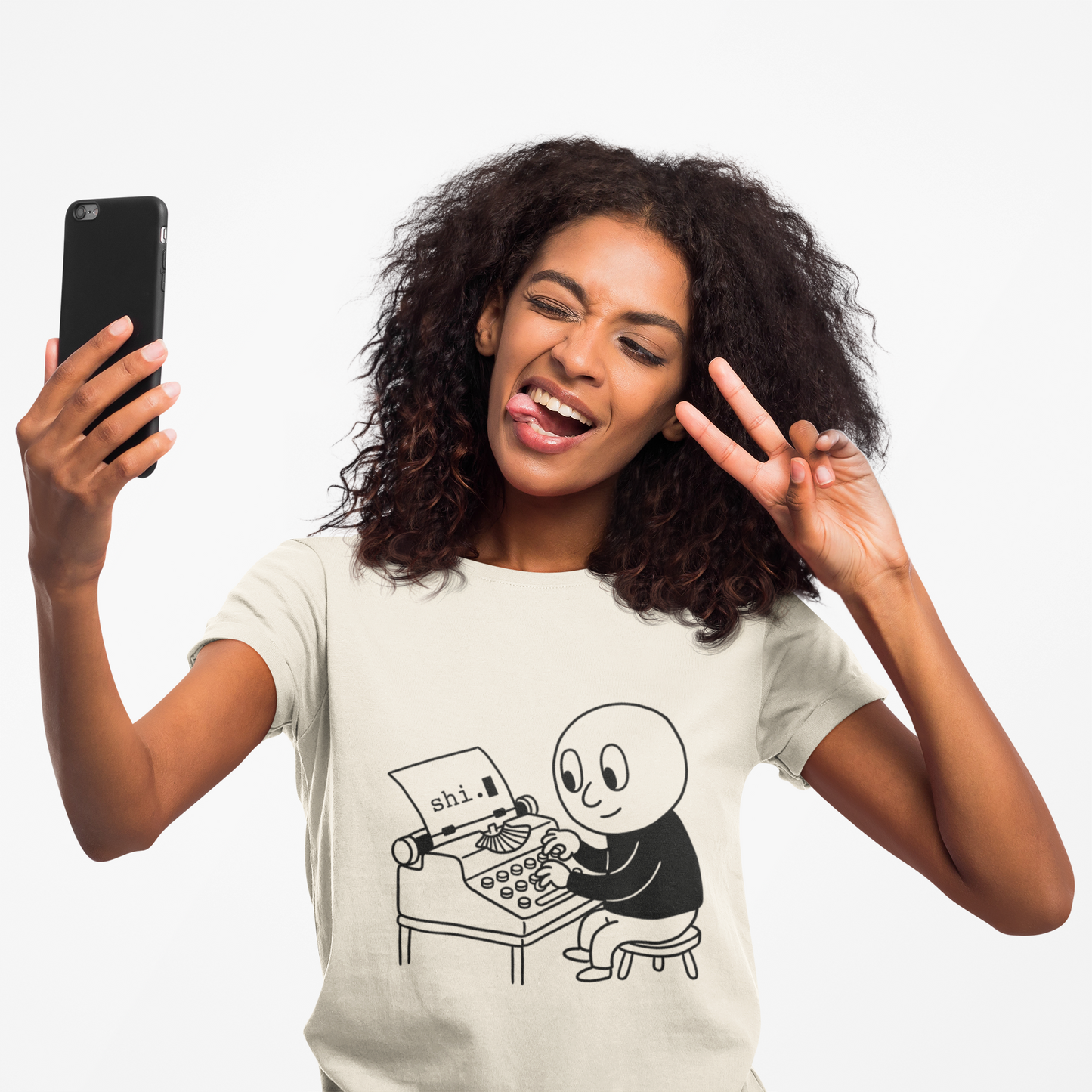 Smiley Cartoon Typist, T-Shirt | Retro Typewriter Player Tee