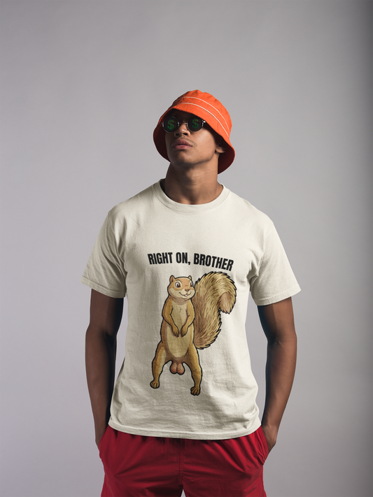 Right On Brother Squirrel T-Shirt | Retro 70s Groovy Animal Illustration | Gift Nature Lover Hippie Vintage Fan | Peace Love Wildlife Tee