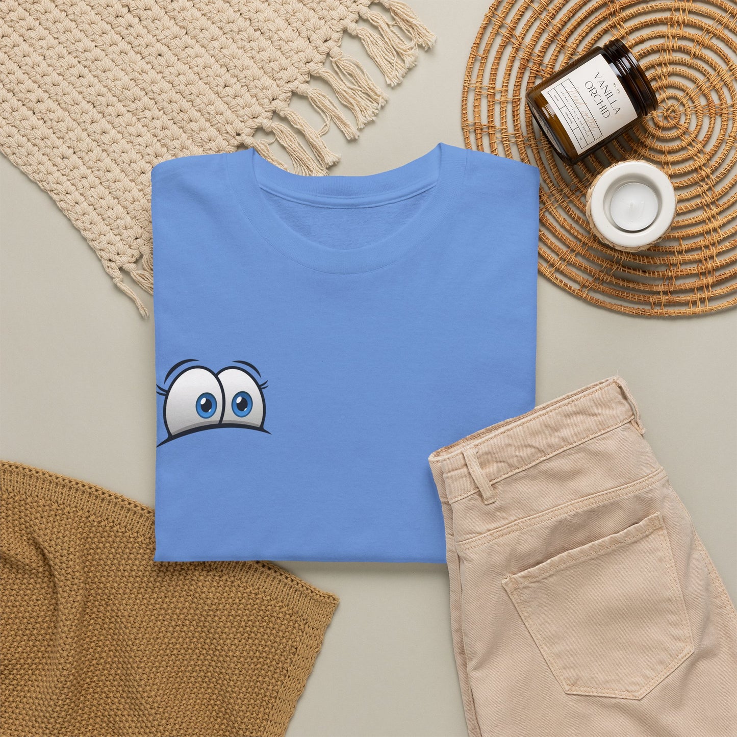 Peeking Eyes Cartoon T-Shirt | Funny Quirky Illustration Humor Tee | Gift for Comedy Fan Meme Lover | Playful Statement Shirt