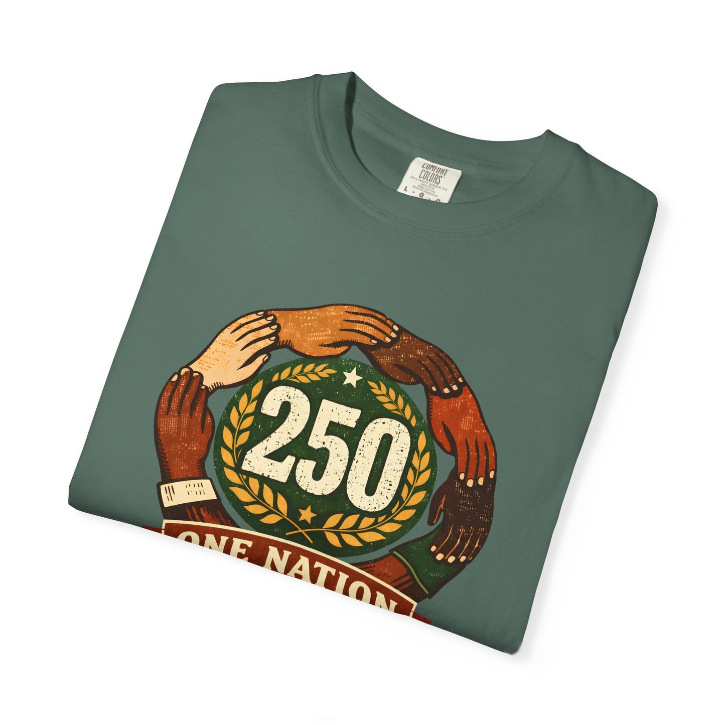 250 Year Anniversary | One Nation Many Stories 2026 T-Shirt | Unity Hands Emblem