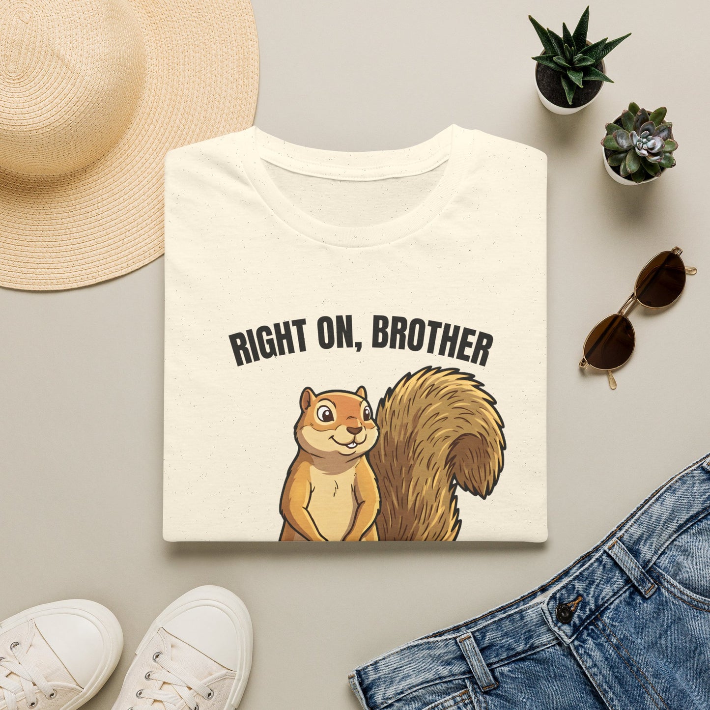 Right On Brother Squirrel T-Shirt | Retro 70s Groovy Animal Illustration | Gift Nature Lover Hippie Vintage Fan | Peace Love Wildlife Tee