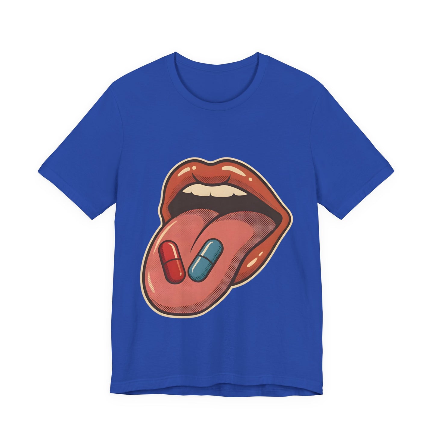 Pill Pop Matrix Art T-Shirt — Retro Lips & Capsules Graphic Tee