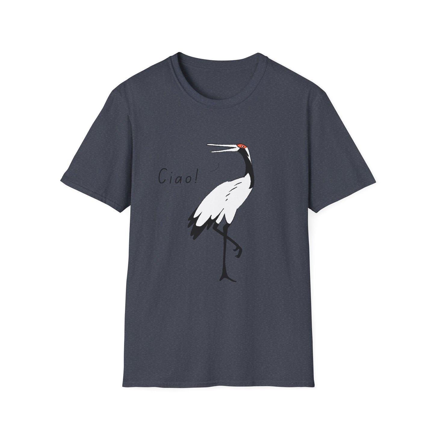 Ciao Crane T-Shirt | Minimalist Line Art Stork Bird Illustration | Italian Goodbye Gift| Bird Lover Nature Art | Simple Elegant Wildlife Tee
