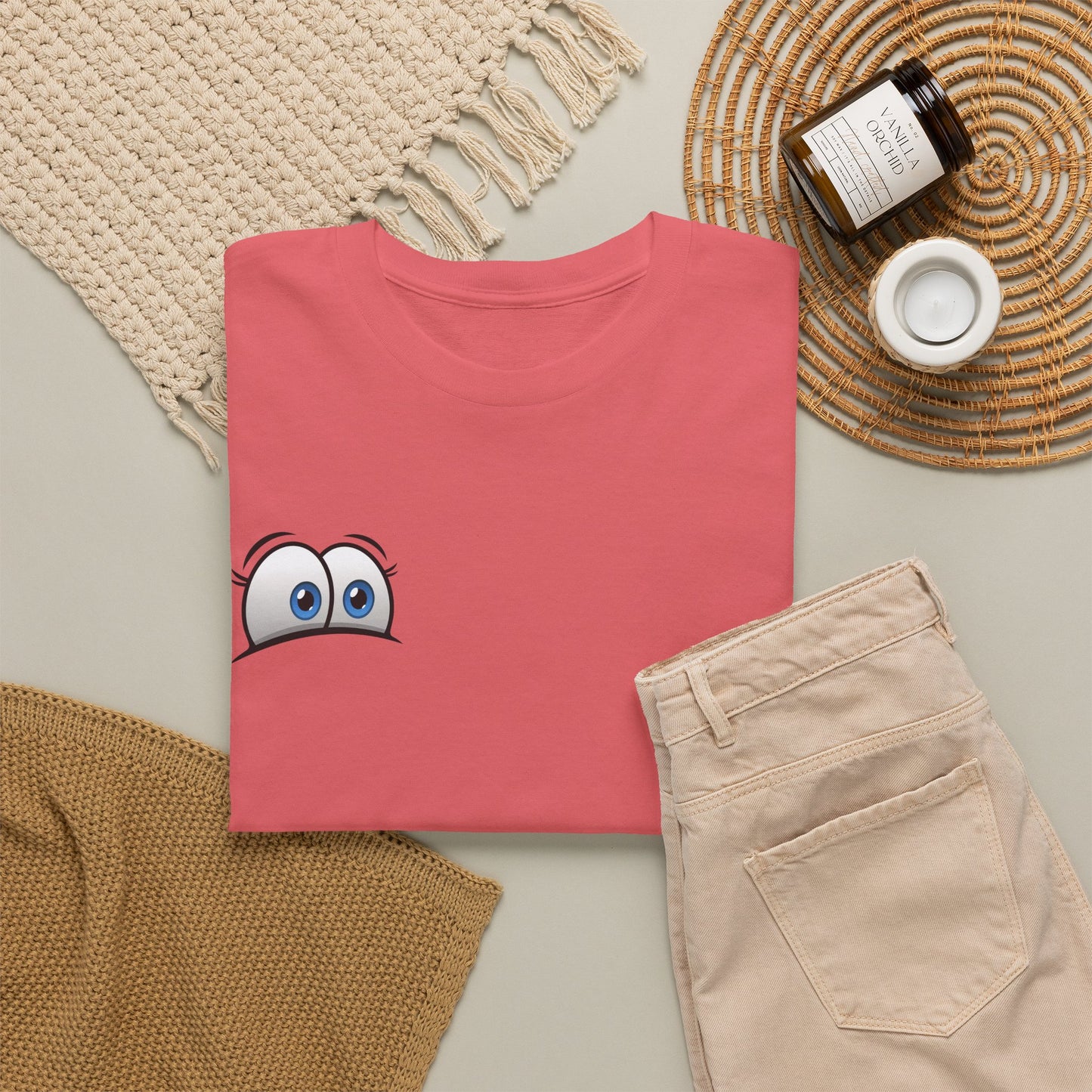 Peeking Eyes Cartoon T-Shirt | Funny Quirky Illustration Humor Tee | Gift for Comedy Fan Meme Lover | Playful Statement Shirt