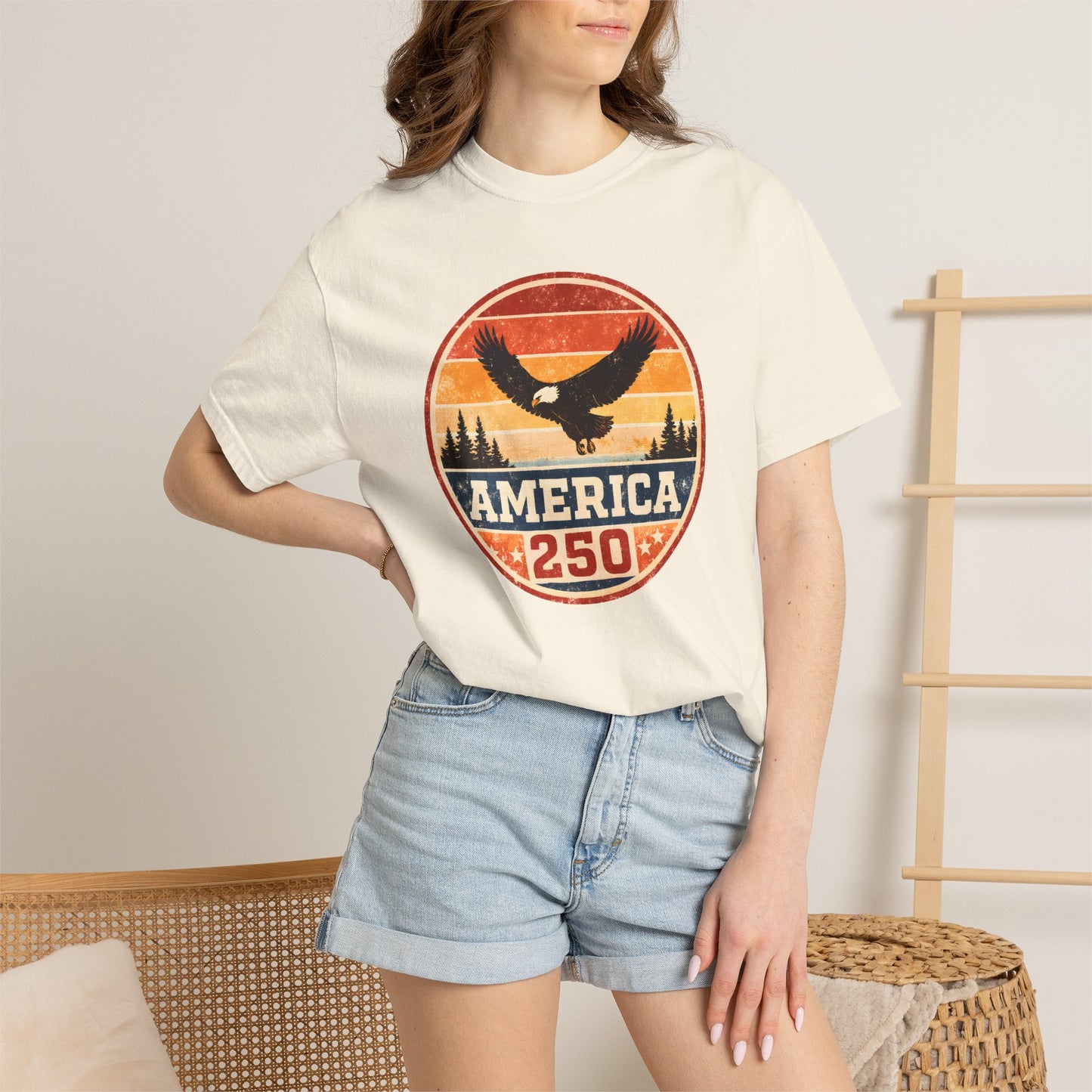 Vintage Eagle America 250 T-shirt | Retro Sunset Flag Badge