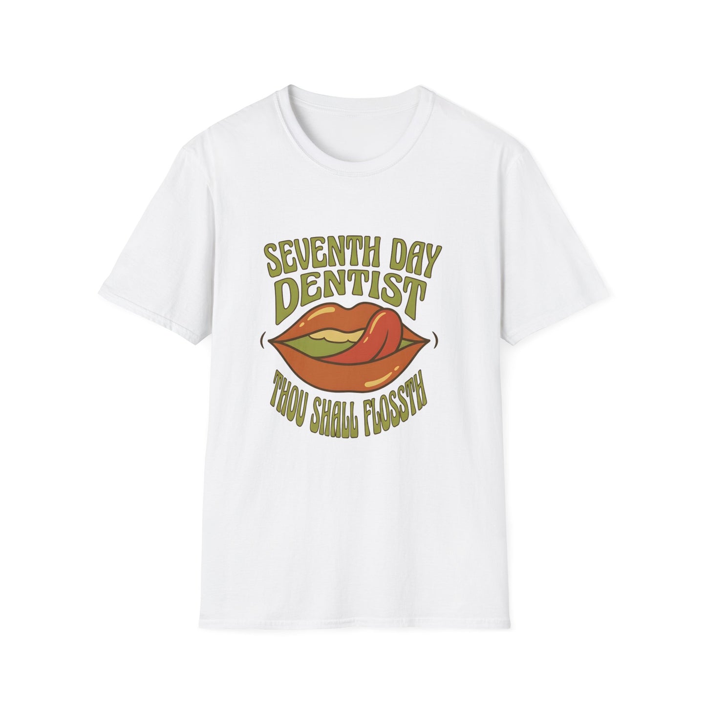 Seventh Day Dentist Thou Shall FlosstH T-Shirt | Funny Dental Hygienist Tooth Humor |Dental Student | Religious Pun Tee