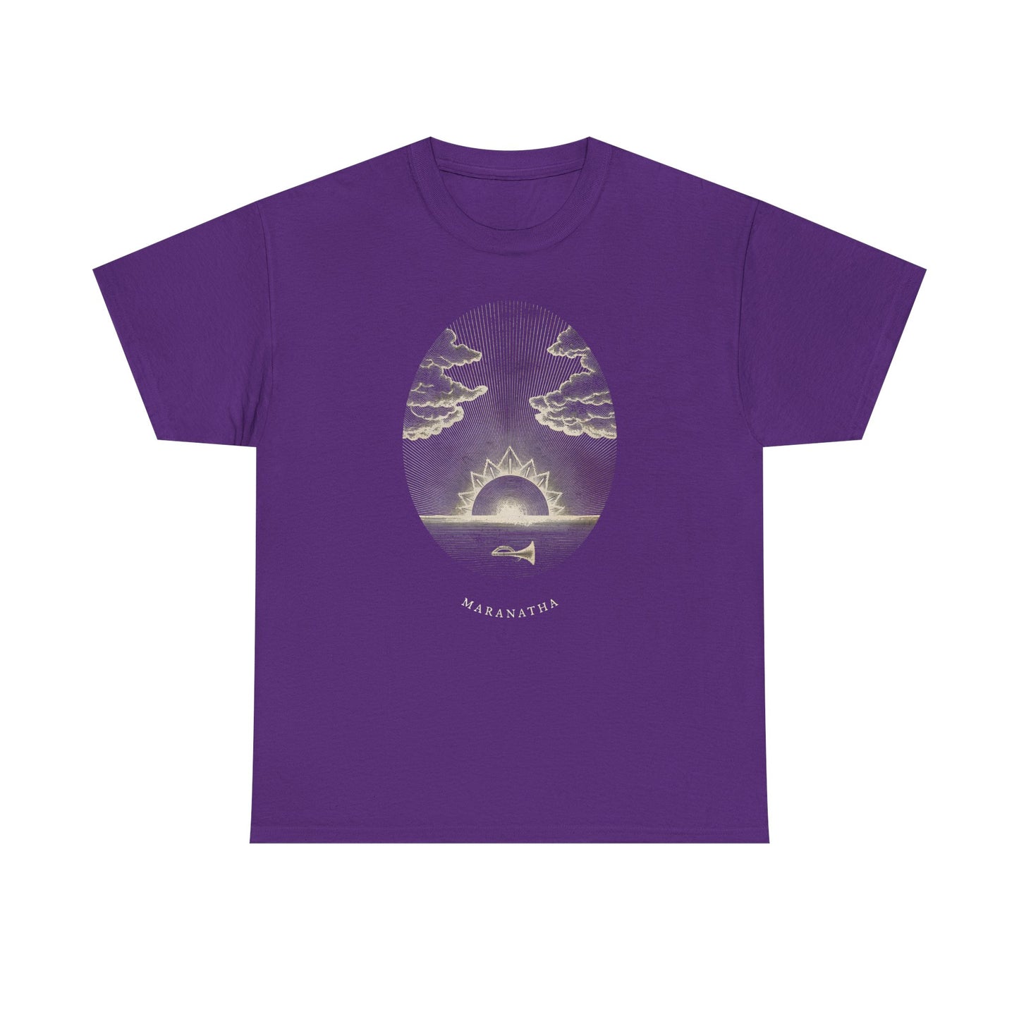 Sunrise Oval Graphic Tee — "Maranatha" Vintage Sunset T-Shirt