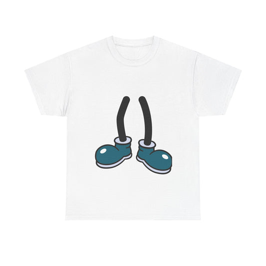Blue Cartoon Shoes Walking Legs T-Shirt | Funny Quirky Illustration Humor Tee | Gift for Sneaker Lover Fashion Fan | Playful Art Statement