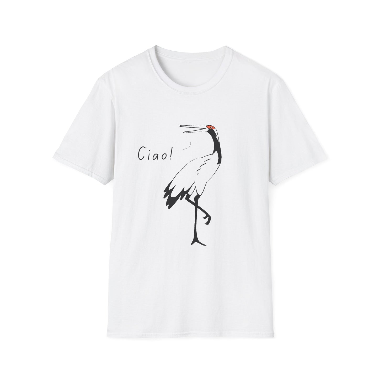 Ciao Crane T-Shirt | Minimalist Line Art Stork Bird Illustration | Italian Goodbye Gift| Bird Lover Nature Art | Simple Elegant Wildlife Tee