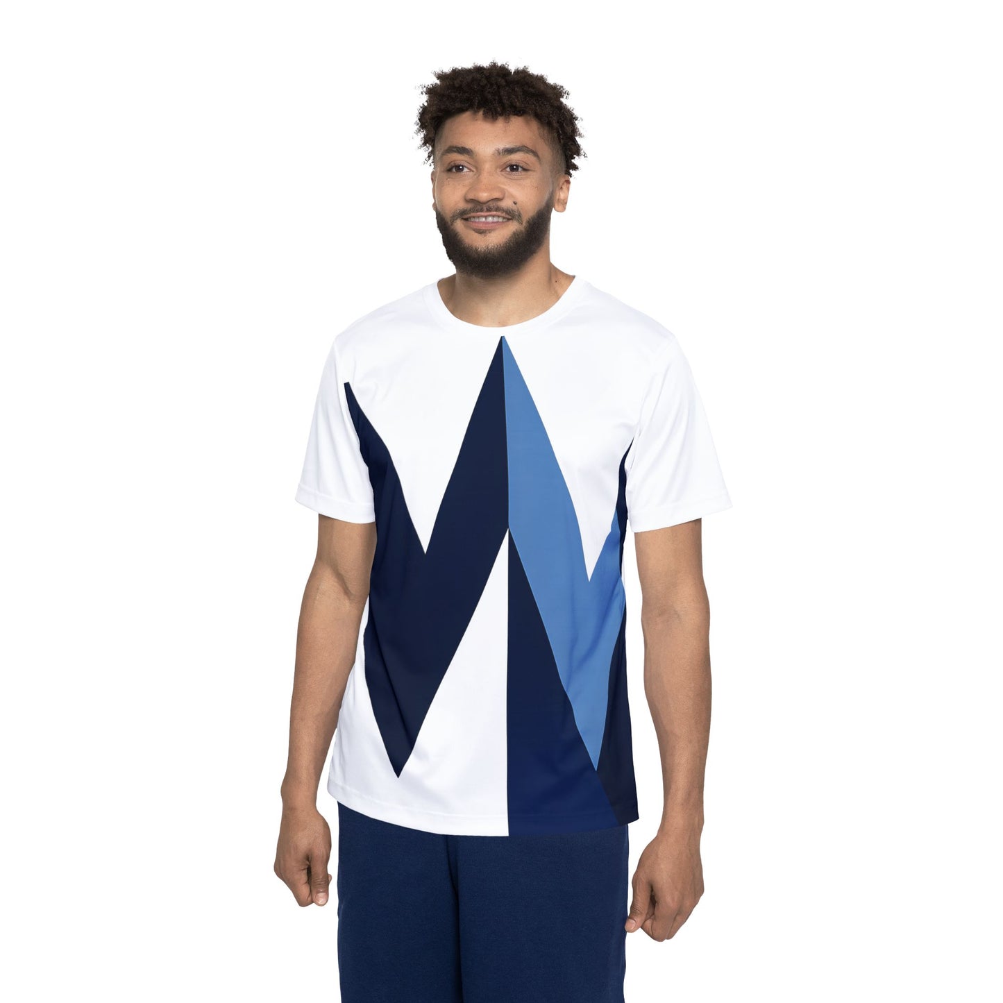 Men's Geometric Sports Jersey – Navy & Sky Blue Chevron Performance Tee