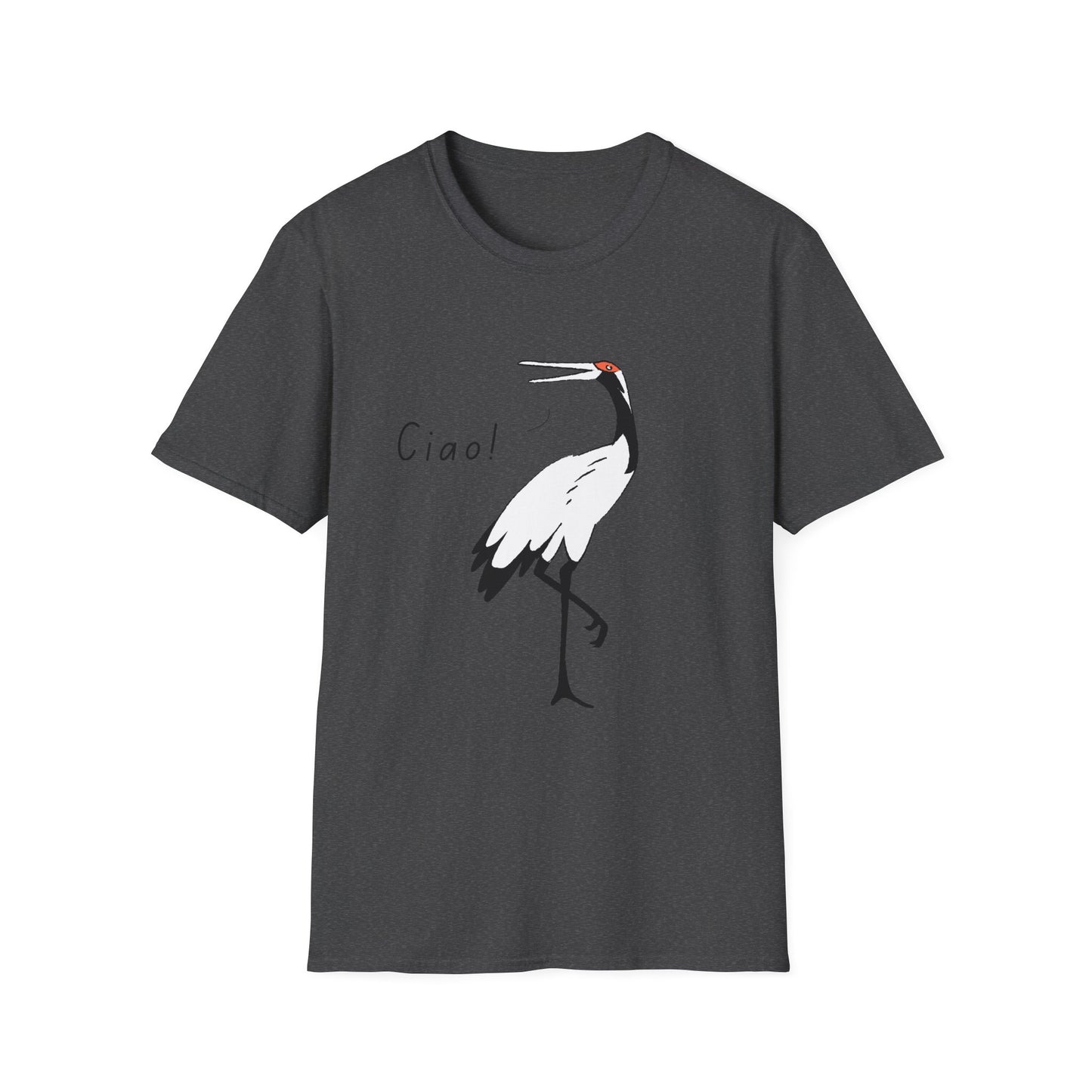 Ciao Crane T-Shirt | Minimalist Line Art Stork Bird Illustration | Italian Goodbye Gift| Bird Lover Nature Art | Simple Elegant Wildlife Tee