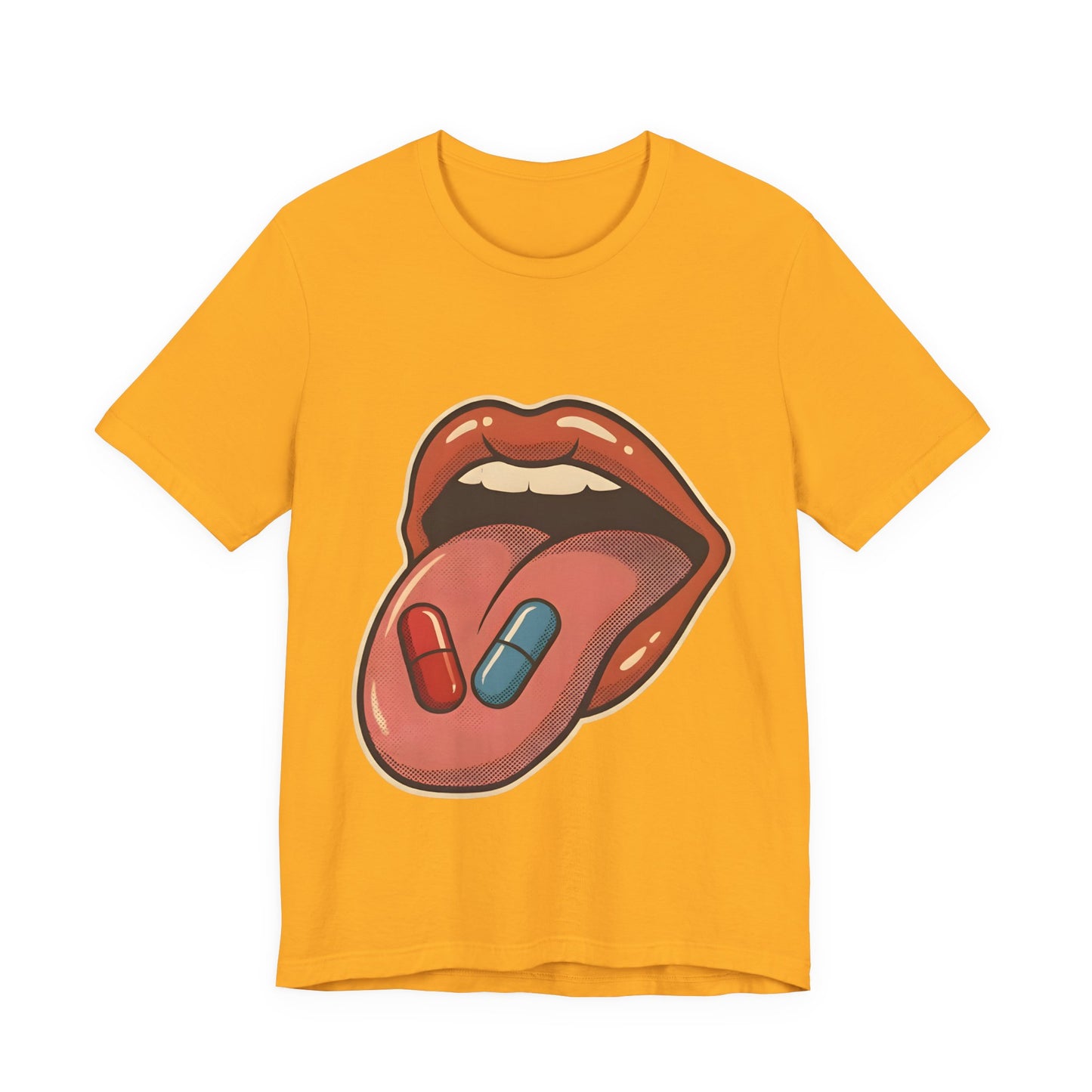Pill Pop Matrix Art T-Shirt — Retro Lips & Capsules Graphic Tee