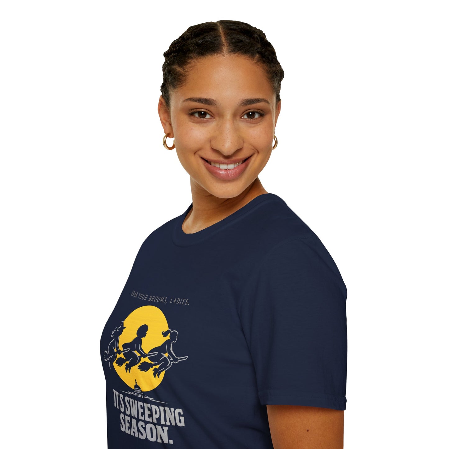 Witch Broomstick T-Shirt — "Grab Your Brooms, Ladies" Halloween Tee