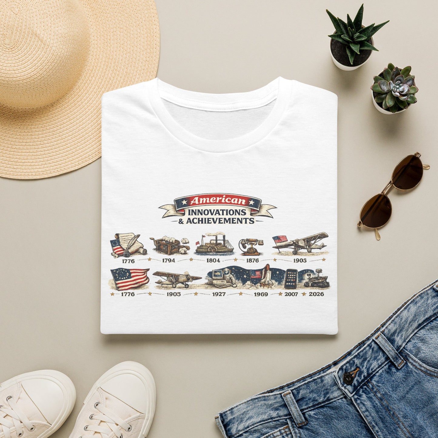 American Innovations Achievements T-Shirt | USA 250 History Science Technology | Semiquincentennial  Educational Gift | American Pride Tee